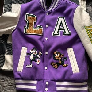 Robert Phillippe Purple Varsity Jacket with Cartoon Patches